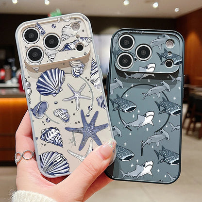 Whale Patterned Magnetic Case For iPhone 17 16 15 14 13 Pro Max For Magsafe Wireless Charge Shockproof Lens Protect Phone Cover