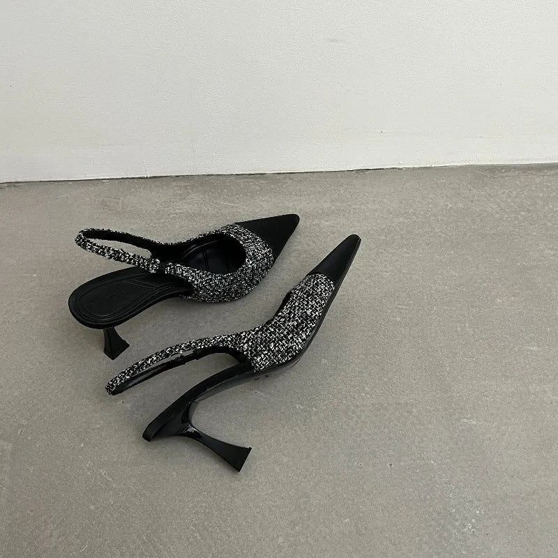 New style pointed-toe fashionable high-heeled shoes for women with thin heels open-back, shallow-cut and suitable foroutdoorwear