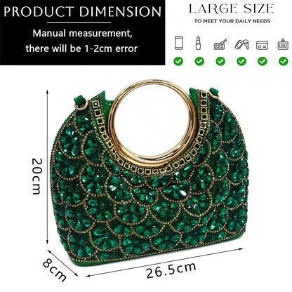 2026 New INS Italian Design Green Rhinestone Pointed Toe High Heels & Matching Handbag Set - Elegant Women's Wedding Party Shoes