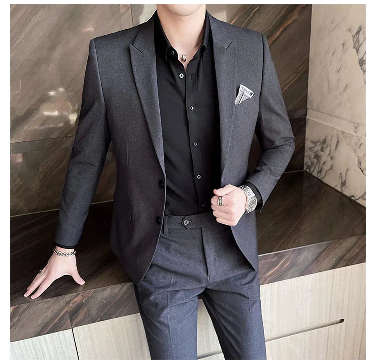 2025 Slim Fit Three-Piece Business Suit Set High-End Korean Style Wedding Groom Party Dress Suit Vest Trousers M-4XL
