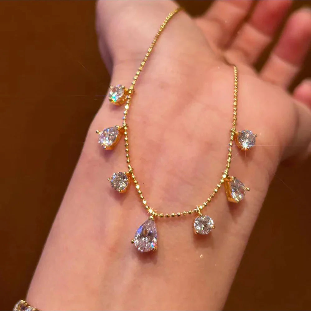 4.3Cttw Round/Waterdrop Moissanite Diamond Necklaces for Women 925 Sterling Silver Stacking NeckChain Choker with Certificate