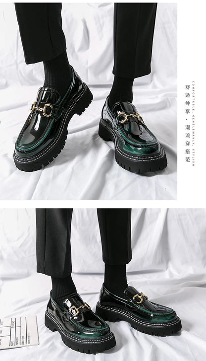 New Men Patent Leather Loafers Fashion Casual Shoes Male Thick Sole Increased Height Slip On Breathable Comfortable Driving Shoe