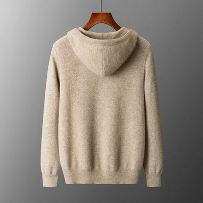2025 New Men Knitted Plane Hooded Cardigan Cashmere Sweater Zipper Design Pocket Decoration High quality Thick Warmth Hoodie