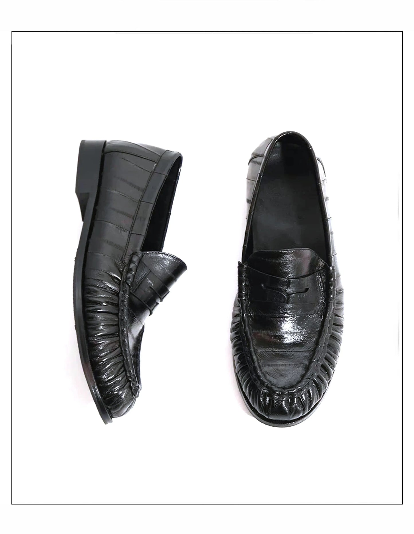 Loafers for men's eel skin pleated design a top layer cowhide slip in formal dress shoe suitable for casual work and commuting