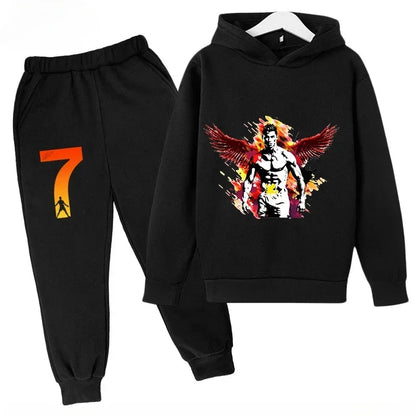Quick-Dry CR7 Kids Tracksuit 7-13Y Ronaldo 7# Print Sports Outfit Breathable Fabric Active Wear Kids Boutique Clothes