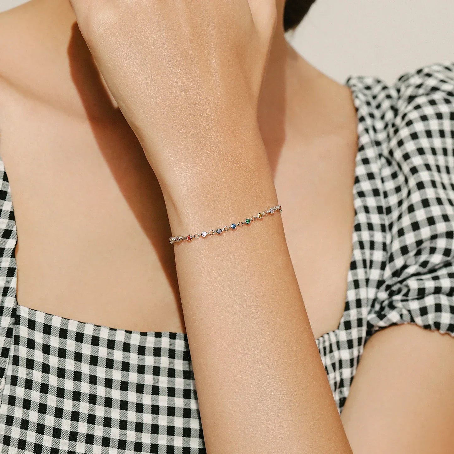 Bohemia Style Charm Chain Bracelet For Women Real 925 Sterling Silver Rainbow Color CZ Female Fashion Jewelry Accessory