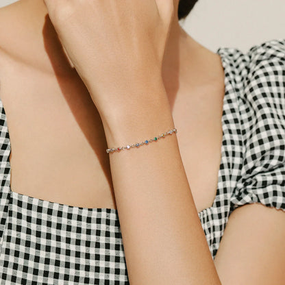 Bohemia Style Charm Chain Bracelet For Women Real 925 Sterling Silver Rainbow Color CZ Female Fashion Jewelry Accessory