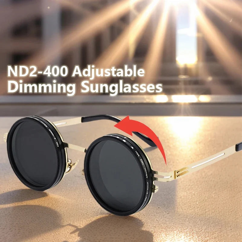 Cycling ND2-400 9 Level Adjustable Dimming Polarized Sunglasses Men Women Fishing Punk Round Glasses Eyeglasses ND Filter