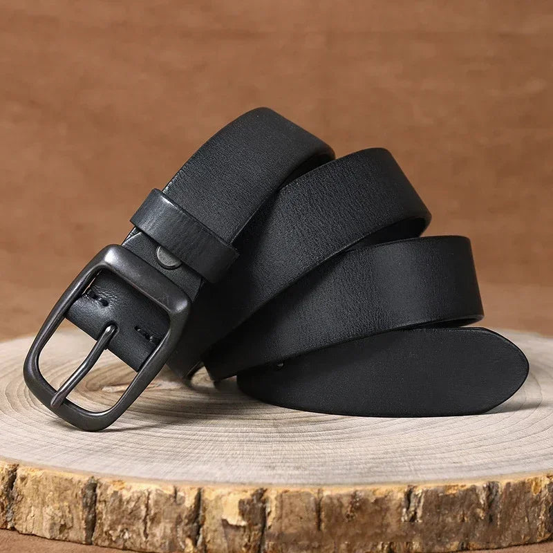 3.3CM Pure Cowhide Genuine Leather for Men's High Quality Jeans Brass Buckle Belts Cowboy Waistband Male Fashion Designer