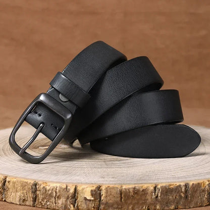 3.3CM Pure Cowhide Genuine Leather for Men's High Quality Jeans Brass Buckle Belts Cowboy Waistband Male Fashion Designer