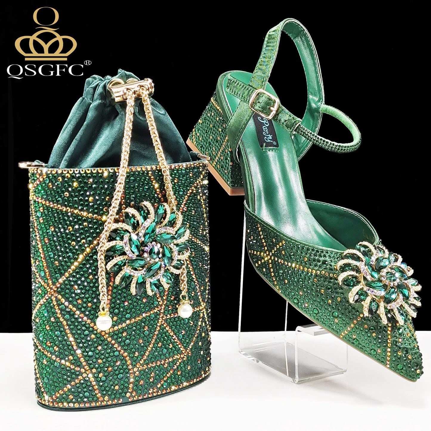 Fashion Design High-end Women's Shoes with Diamond Oval Stand Bag Women's High Heels for Special Day or Work