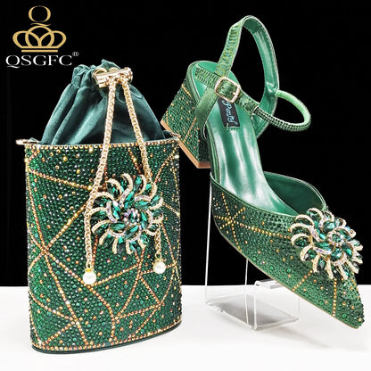 Fashion Design High-end Women's Shoes with Diamond Oval Stand Bag Women's High Heels for Special Day or Work