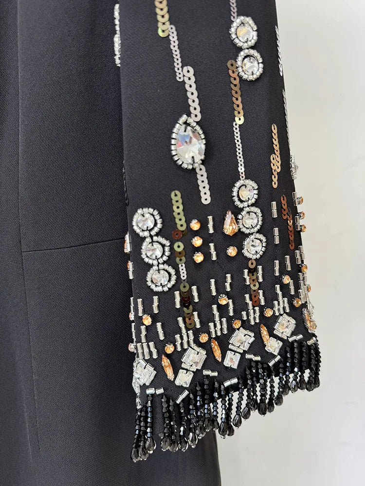 HIGH STREET Newest Fashion 2026 S/S Designer Vestido Women's Half Sleeve Stunning Beaded  Long Maxi Dress