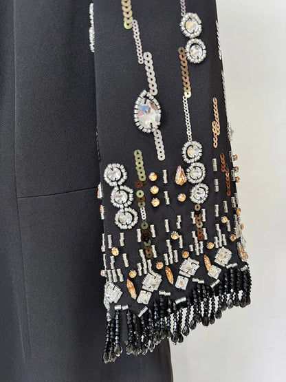 HIGH STREET Newest Fashion 2026 S/S Designer Vestido Women's Half Sleeve Stunning Beaded  Long Maxi Dress