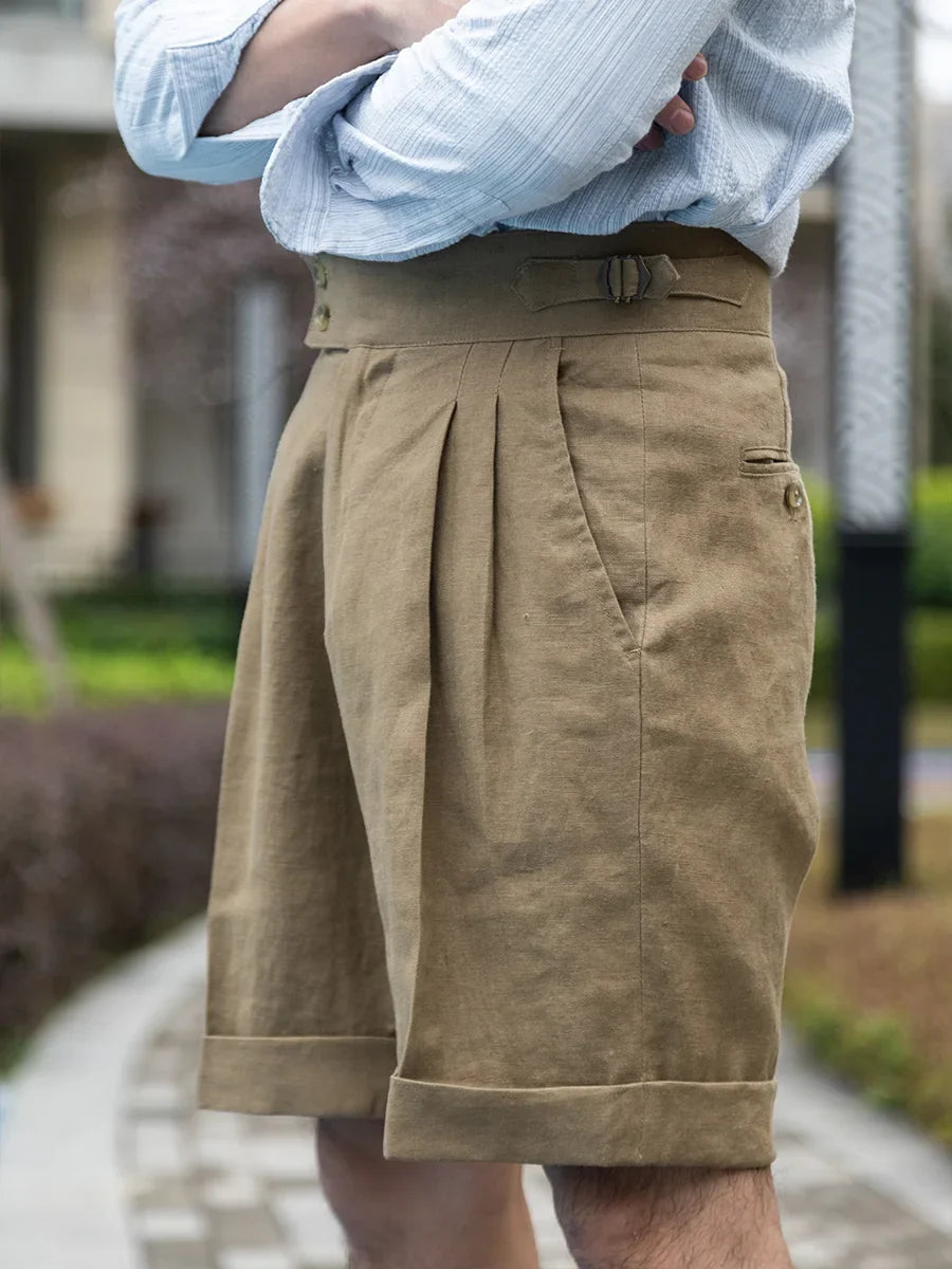 Pure linen fabric Lazy summer Naples high-waisted loose shorts men's casual pants can be customized