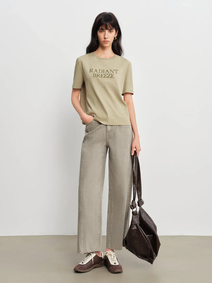 Patchwork Design Straight Ankle-length Jeans Frayed Edges Women's Spring 2026 New Arrivals Commuting Basics