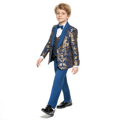 Luxury 4-Piece Set Suit Set for Boys 3-14 Years, Slim Fitting Jacket Vest Pants Bow-tie, Wedding Dresswear for Chidren In Stock