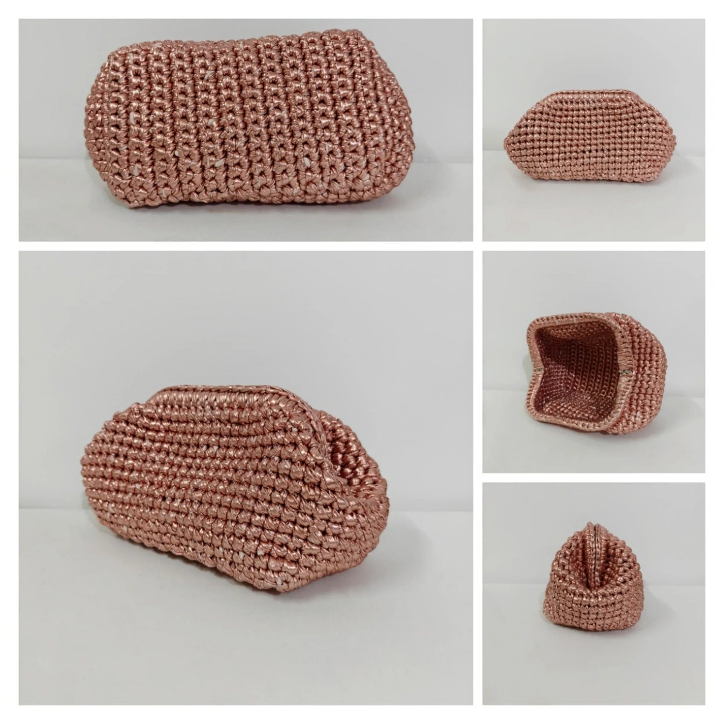 Yingzi Silver Cloth Strip Crochet Clip Bag Woven Underarm Bag Metallic Lustre Clutch Large Size Bag