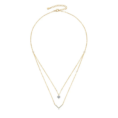 Certified Moissanite V-shape Pendant Double Necklaces Chains for Women S925 Sterling Silver Fine Jewelry Gifts Collares