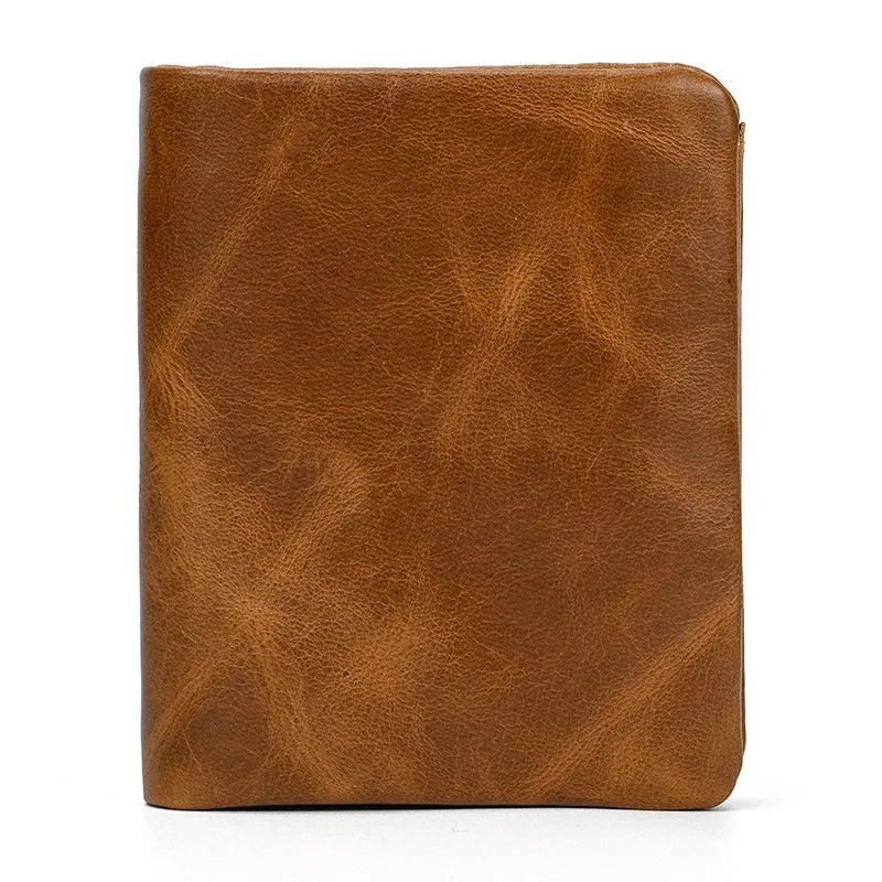 Genuine Leather Short Wallet Bifold Card Holder Short Purse Male Cow Leather Men's Coin Wallet Real Cowskin Zipper Wallet