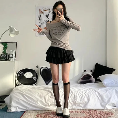 Summer 2025 Casual High Waist Fluffy Skirt Women's f-length Baked Cake Skirt with Fringe Versatile Cotton 00% Skirt