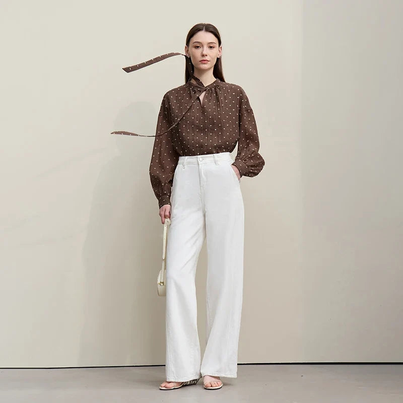 Women's Shirt 2026 Autumn New Polka Dot Chiffon Shirt Multi-Way Ribbon Women's Oversized Drop Shoulder Casual Tops 12641098