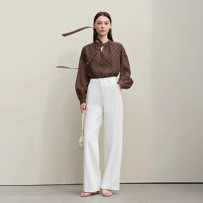 Women's Shirt 2026 Autumn New Polka Dot Chiffon Shirt Multi-Way Ribbon Women's Oversized Drop Shoulder Casual Tops 12641098