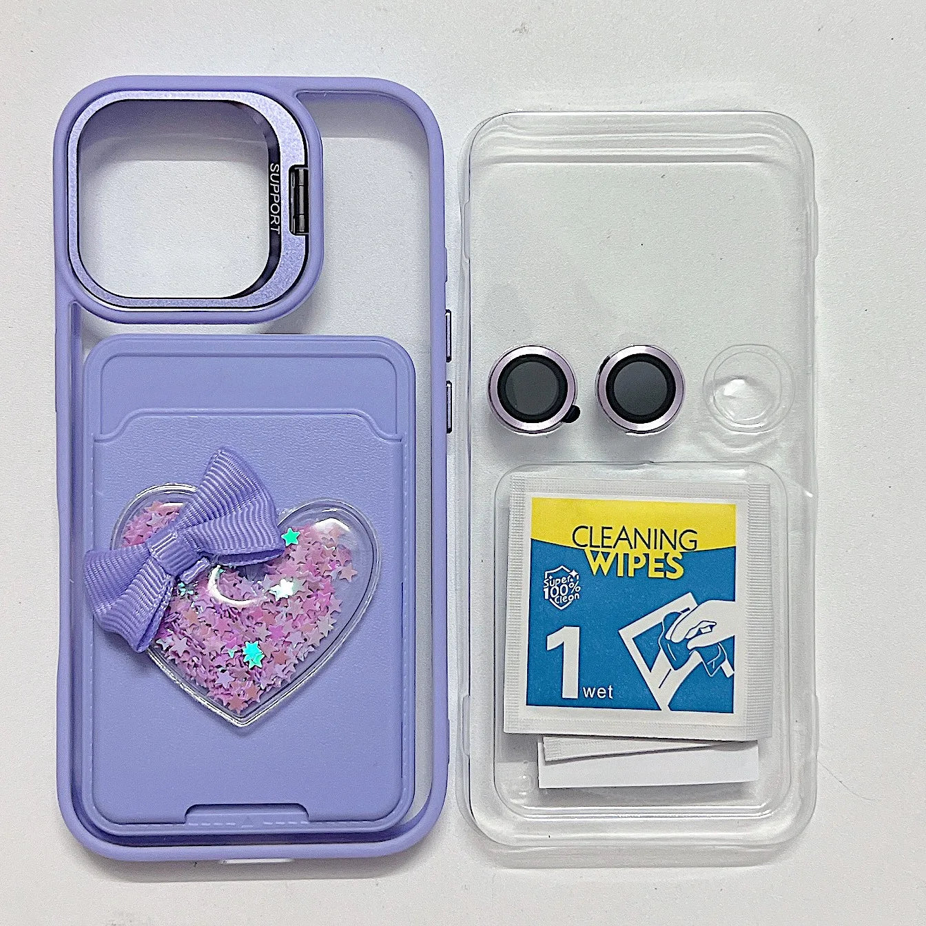 Luxury Metal Stand Exquisite Heart Card Bag Shock Proof Case for iPhone 17 16 15 14 13 12ProMax Plus Send camera protective film