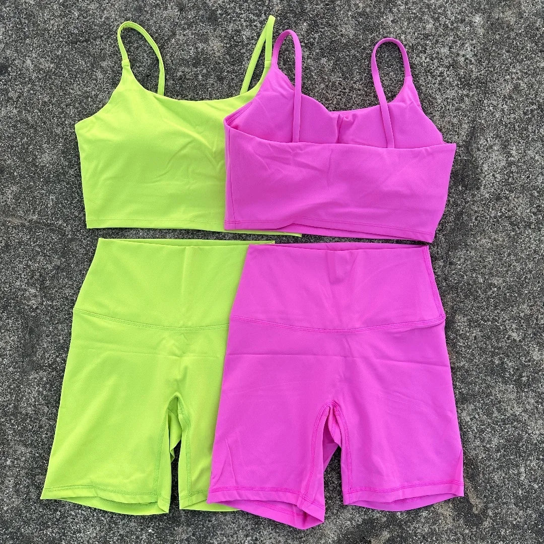 Solid Color gym bike Yoga Set short Legging +cross sport bra Tracksuit Athletic Women Gym Suit Comprehensive Training Jogging