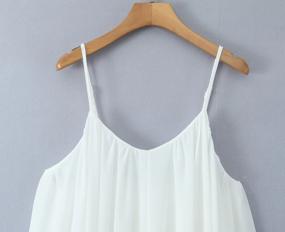 2025 BOHO Women White Big Backless Sling Dress O Neck Back Zipper Loose Swing Mini Short Dresses Holiday Robe