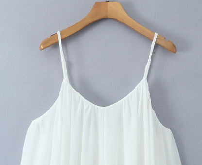 2025 BOHO Women White Big Backless Sling Dress O Neck Back Zipper Loose Swing Mini Short Dresses Holiday Robe