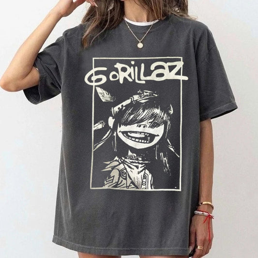 Gorillaz Murdoc 2-D Noodle Russel Gorillaz Group Members Print Short Sleeve Cotton T-shirt Vintage Y2K Harajuku Streetwear Tops