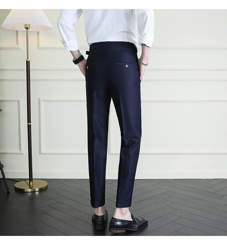 Italian Style Neapolitan High-waisted Suit Pants High Quality Fashion Men's Slim Fit Business Office Social Wedding Trousers