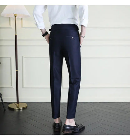 Italian Style Neapolitan High-waisted Suit Pants High Quality Fashion Men's Slim Fit Business Office Social Wedding Trousers