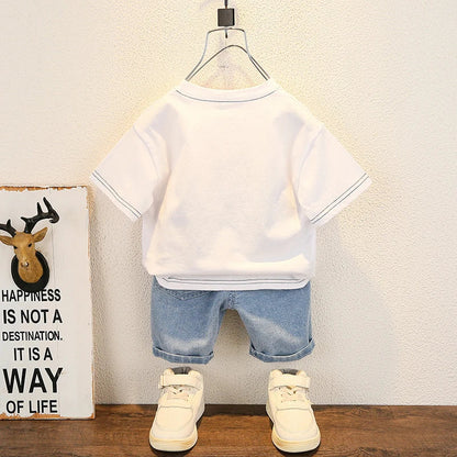 Fashion Baby Boys T-Shirt + Denim Shorts Sets 0-6 Years Old Summer Little Children's Girls Clothing Suits