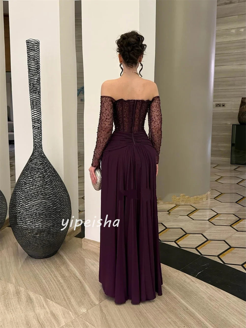 Customized High Quality Classic Jersey Sequined Beading Straight Off-the-shoulder Long Dresses Bespoke Occasion Dresses Formal