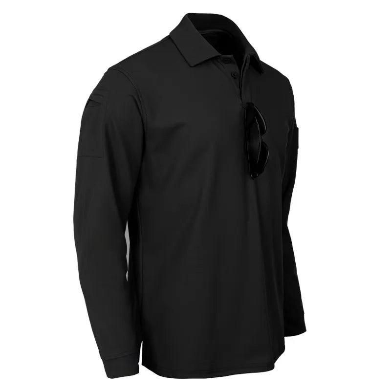 Men's Quick Dry pullover Long Sleeve Shirts Summer Plus Size Breathable Clothes Tactical Elastic Plain Turn-down T-shirts