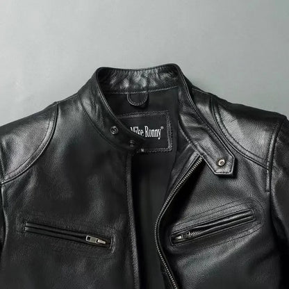 Genuine Leather Jacket Men 100%Cowhide Slim Fit Stand Collar Autumn Winter Cycling Casual Real Leather Cotton Padded Jacket Man