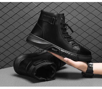 Men Boots Leather Casual Platform Boots Zipper British Style Autumn Winter Fashion Comfortable Mens Shoes Ankle Botas De Hombre
