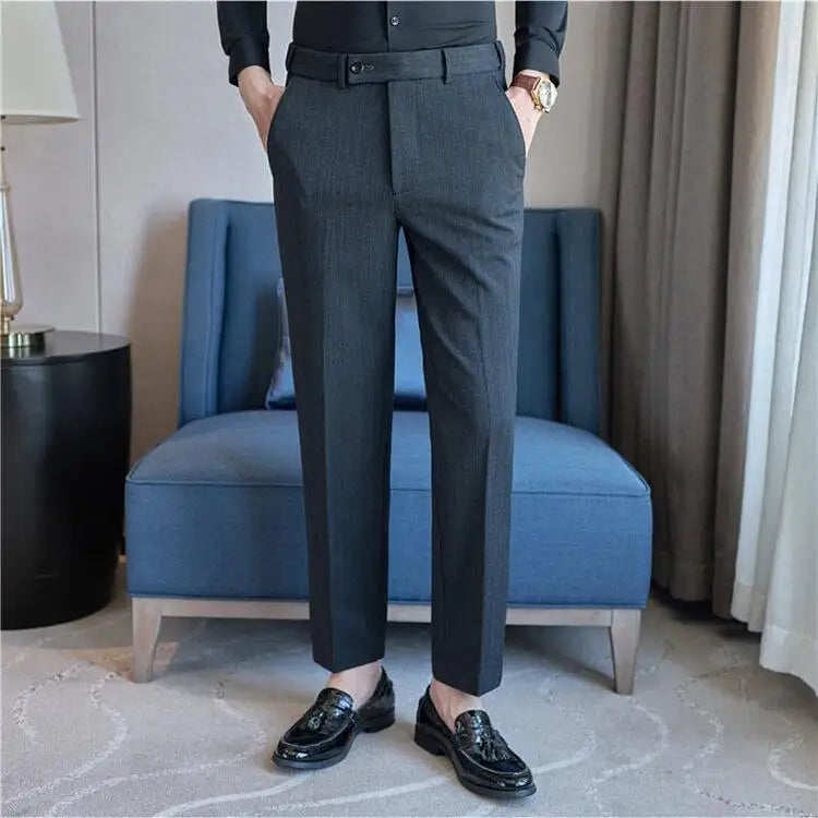 Autumn Winter New Thickened Wool Striped Suit Pants Men's High Qualitys Elastic Waist Slim Fit Business Casual Trousers 38-29