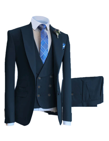 Men Suits Slim Fit Shawl Lapel Wool Tweed Prom Grey Formal Tuxedos Wedding Groomsmen Brown 3 Pieces (Blazer+Vest+Pants)