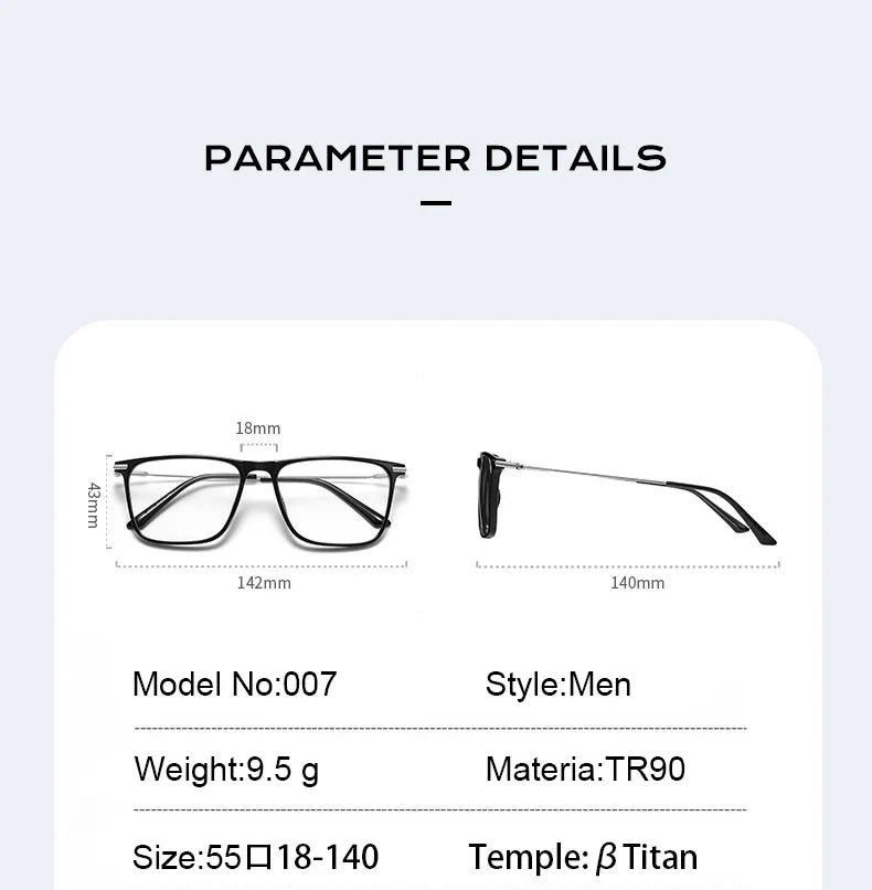 Titanium Classic Men's Square Frames Anti-blue Light Reading Glasses Myopia Can Be Customized Prescription Glasses 007