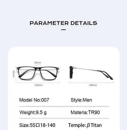 Titanium Classic Men's Square Frames Anti-blue Light Reading Glasses Myopia Can Be Customized Prescription Glasses 007