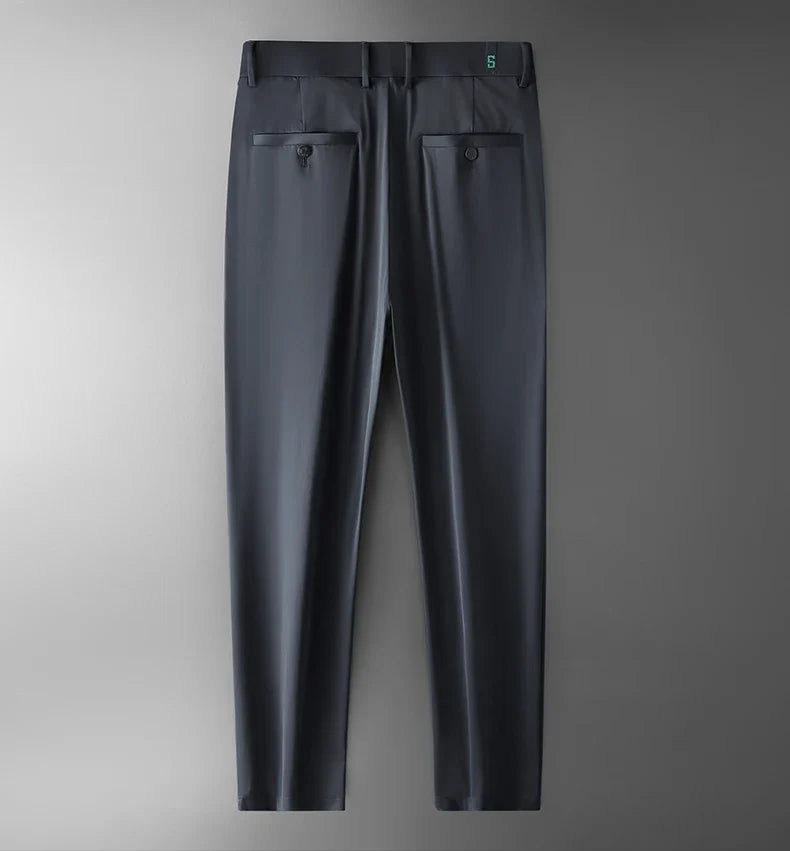 New Ice Silk Casual Pants Men Spring and Summer Mid Straight Thin Breath Pants Comfortable Light Elastic Loose Trousers