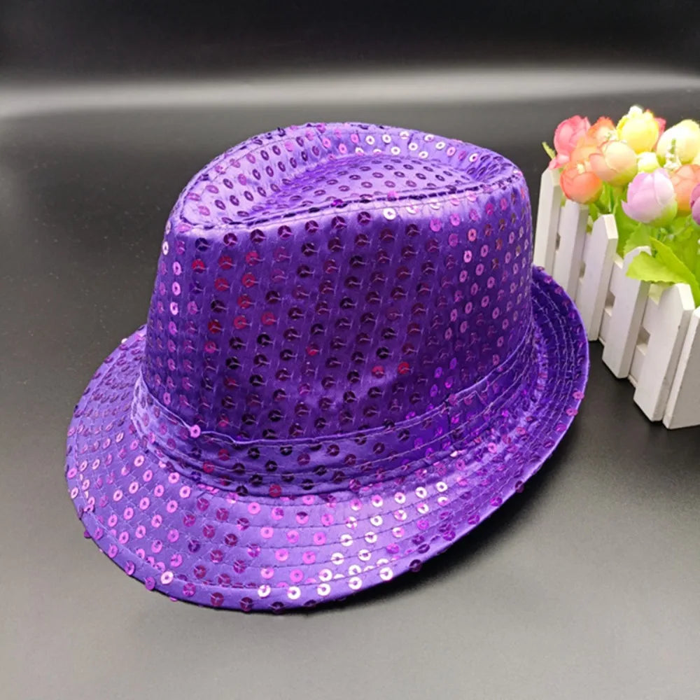 Durable Sequins Jazz Hat Masquerade Shiny Panama Cap Stage Cosplay Dance Performance Hat Holiday