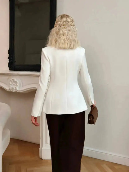 Women 2026 Spring Autumn Mandarin Collar Blazer Ruched Front Multi Row Buttons Long Sleeve Fit Formal Office Outerwear Coat