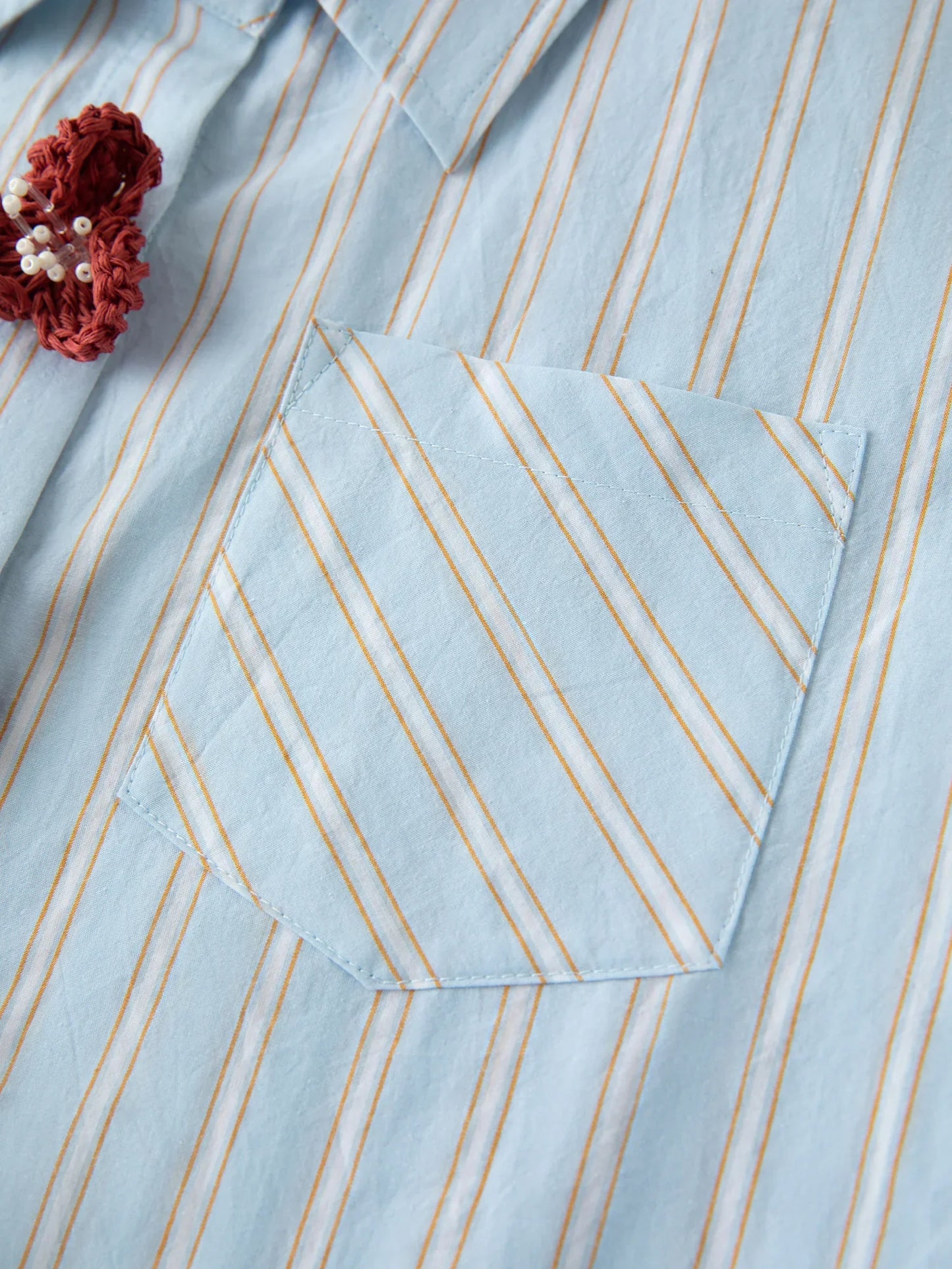 2026 Spring New Arrival Design Driven Stripe Short Sleeve Women's Long Sleeve Top 100% Cotton 3D Flower Buttons Blouses