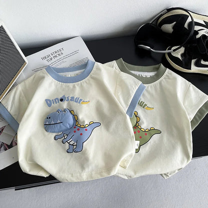 New Baby Summer Clothes Kids Cute Cartoon Suits Boys 3D Dinosaur Tshirt Shorts 2Pcs Sets Chidren Girls Fashion Clothing Outfits