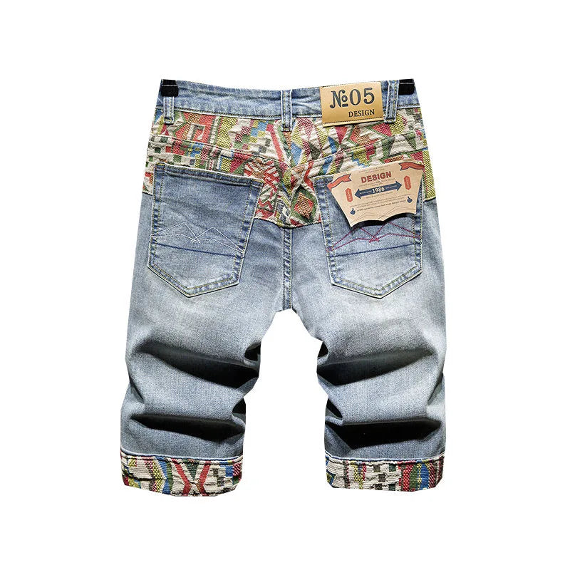 New Summer Fashion Trend Ripped Straight Tube Printed Denim Shorts Men's Casual Loose Comfortable Sports High Quality Pants