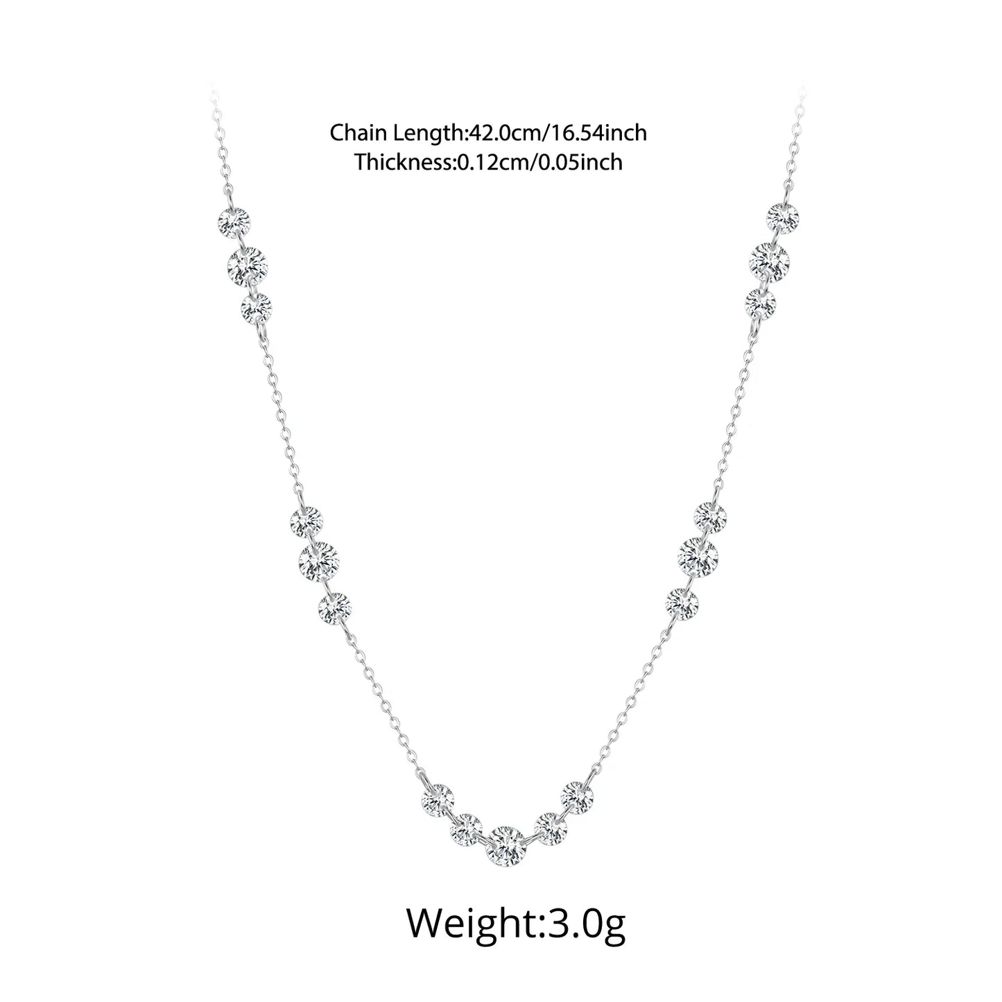 925 Sterling Silver Dancing Zircons Necklace Sparkling Crystal Round Beads O-Chain Link Original for Women Stacking Gift